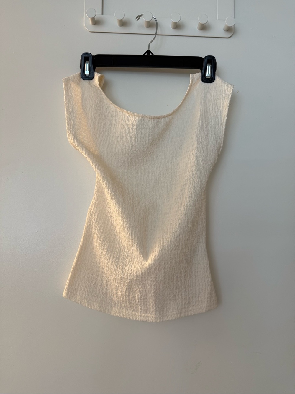 Sheer Cream Textured Scoop Neck with Low-Back Women's Top
